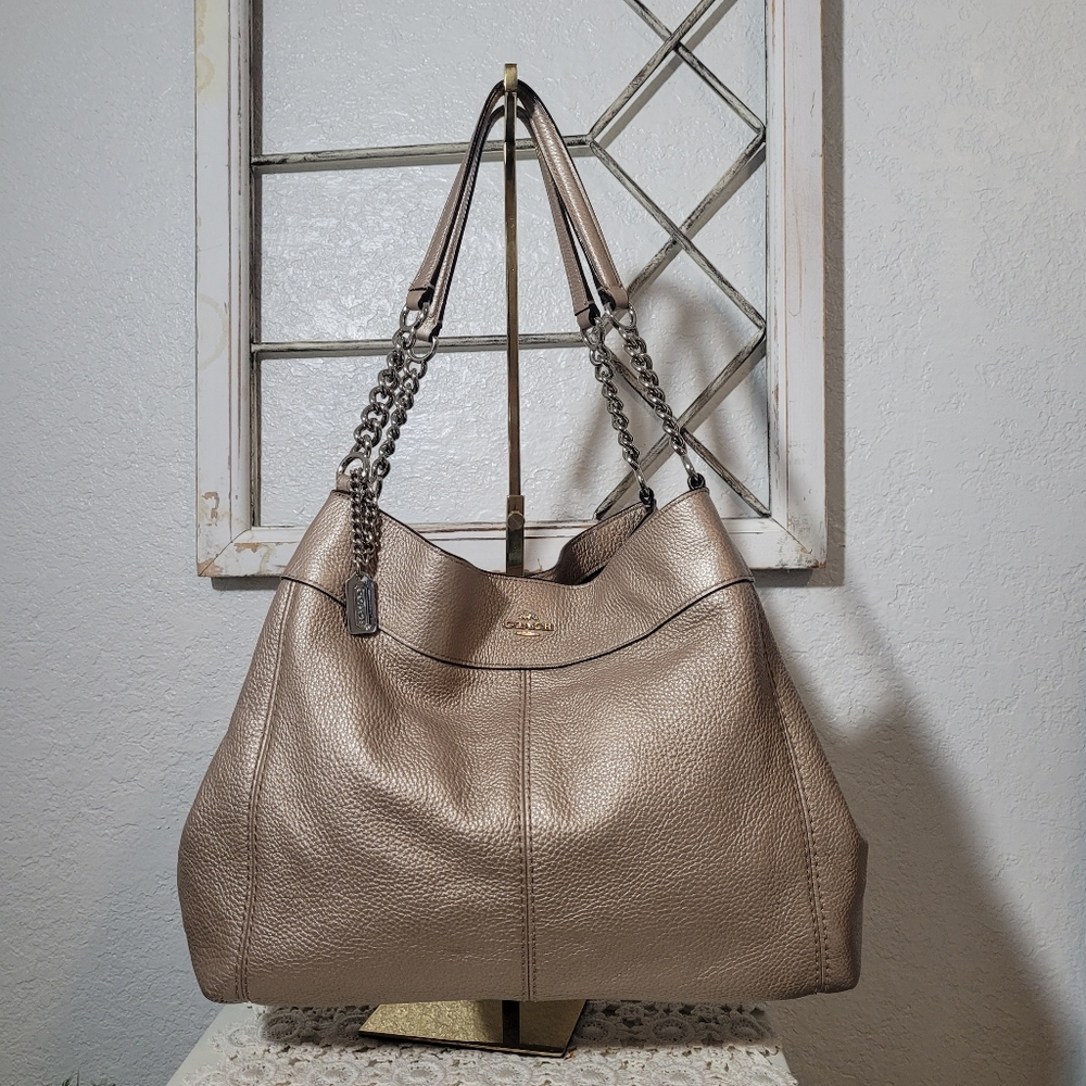 Coach Lexy Metallic Beige Leather Shoulder Bag